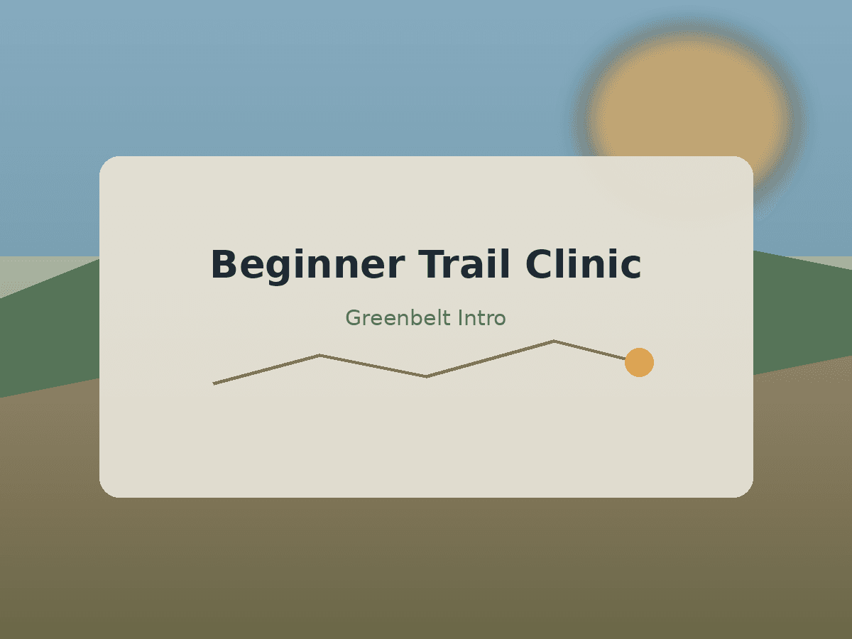 Illustrated Beginner Trail Clinic promo labeled Greenbelt Intro