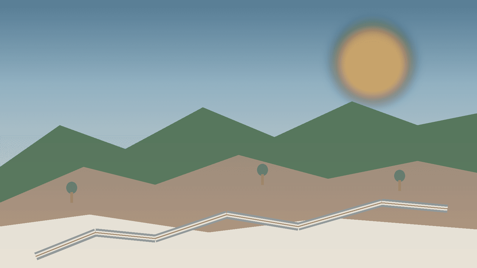 Illustrated Austin Greenbelt limestone trail mood at golden hour — generated, not a photo of people or private property